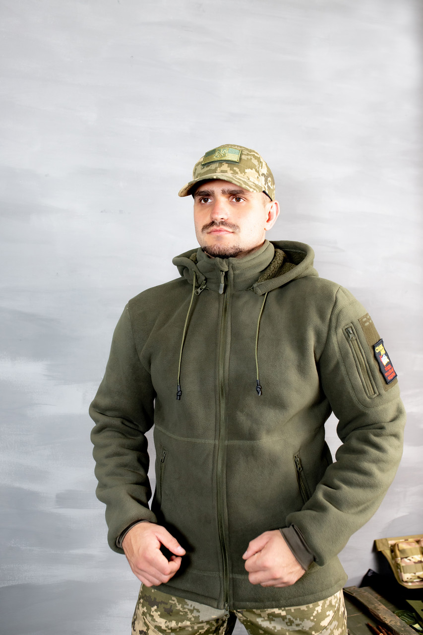 Парка кофта флісова на хутрі олива Traveler| Щільність 440 gr/m