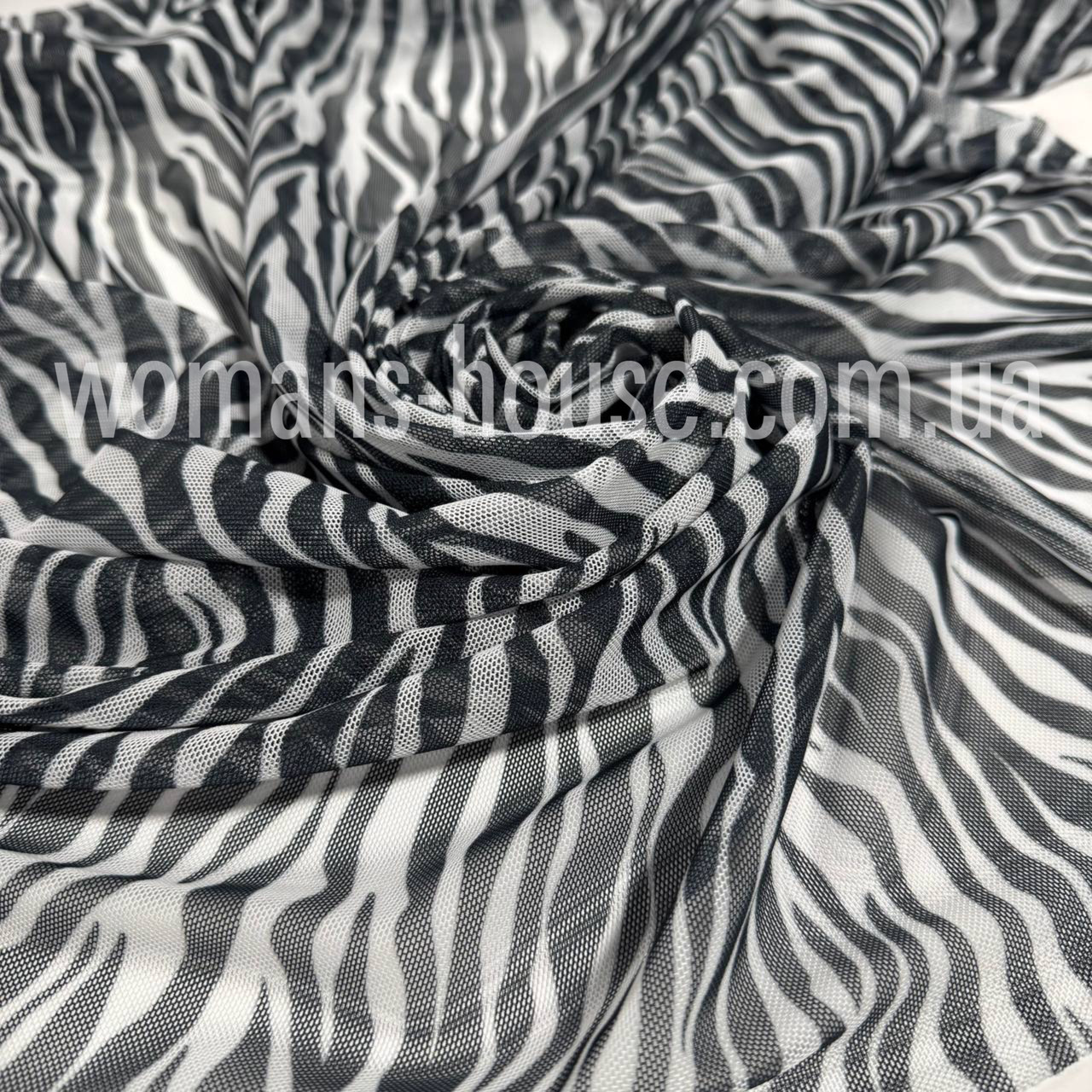 Сітка стрейч друкований принт 150 см м'яка Зебра білий із чорним, фото 1