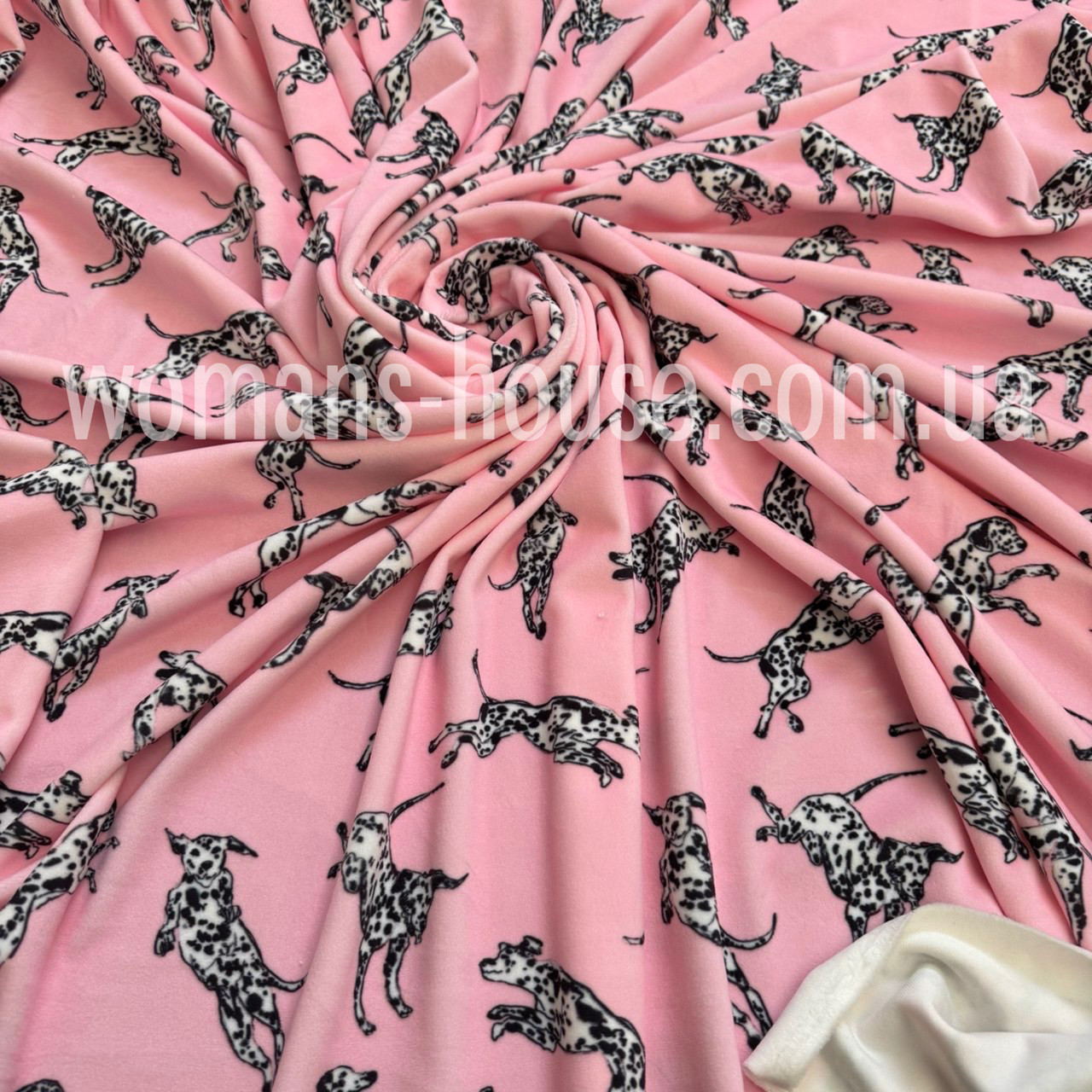 Тканина велюр Плюш (спорт) принт друкований Собаки на рожевому, фото 1