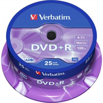 Диск DVD Verbatim 4.7Gb 16X CakeBox 25шт Silver (43500), фото 1
