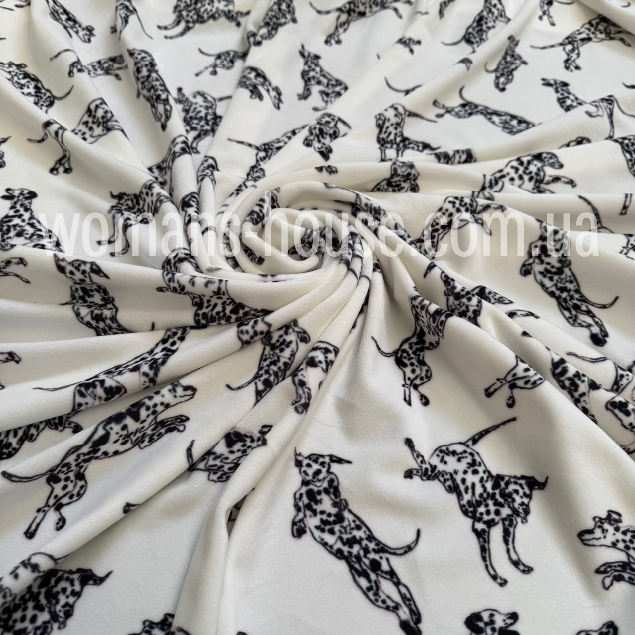 Тканина велюр Плюш (спорт) принт друкований Собачки на Білому, фото 1