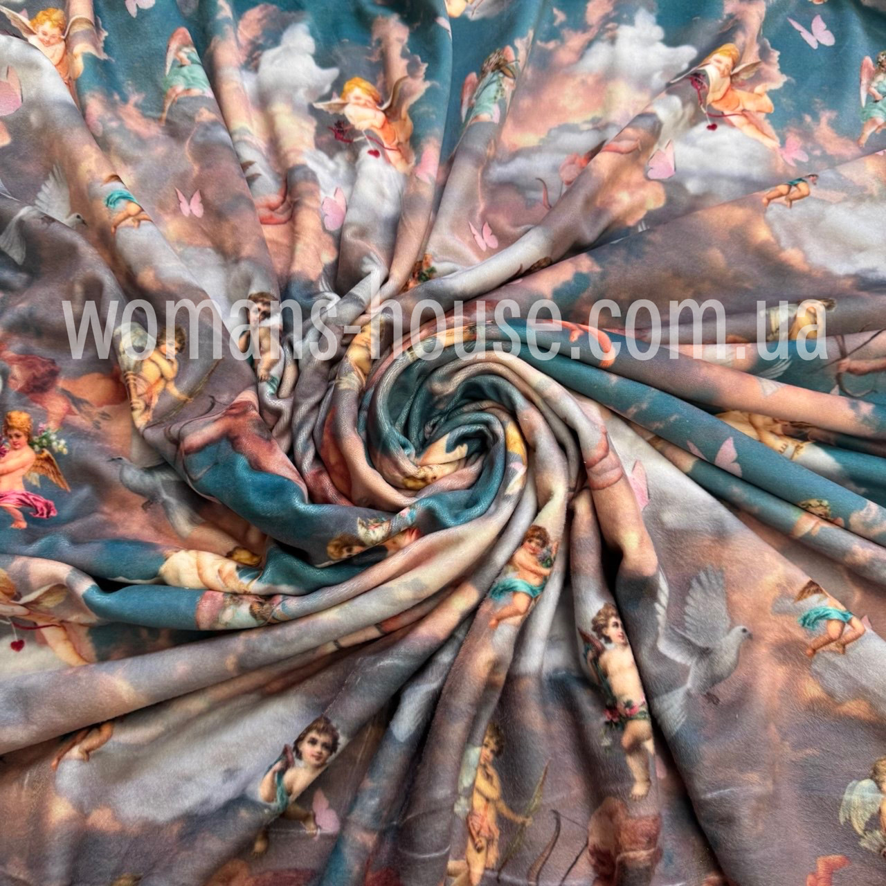 Тканина велюр Плюш (спорт) принт друкований Купідон, фото 1