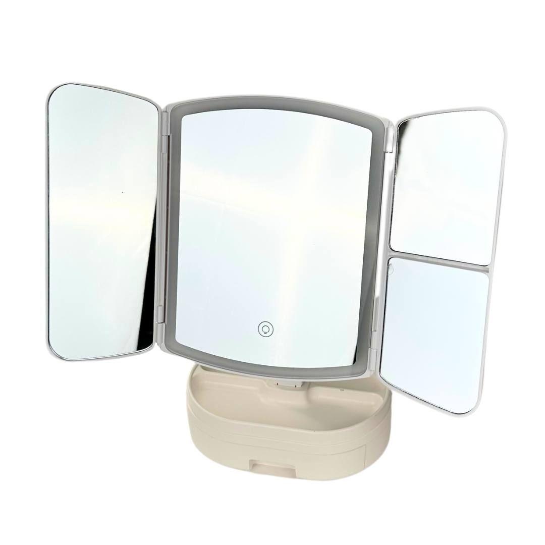 Дзеркало для макіяжу з LED підсвічуванням (609) (потрійне з органайзером) new