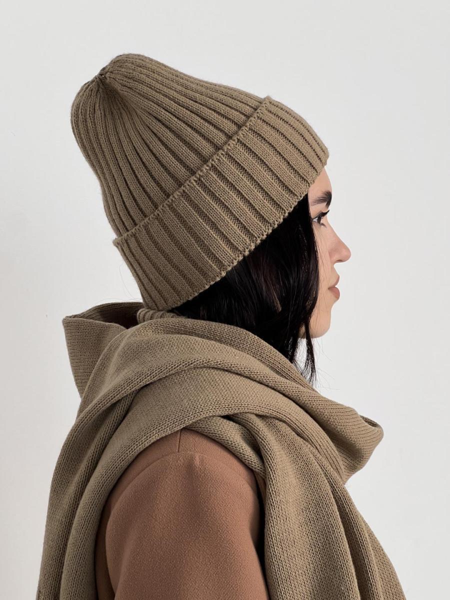 В'язана жіноча шапка тепла горіхова ART KNIT