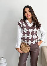 Жилетка в'язана жіноча Ромб коричневий ART KNIT