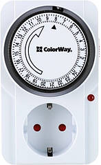 Таймер-розетка ColorWay CW-STM01-24H (16A/3680W) механічний добовий 24Н (код 146223)