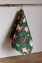 Рушник вафельний Санта на зеленому ТМ ПРОВАНС