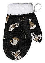Декоративна новорічна рукавиця Шапочки на чорному ТМ ПРОВАНС