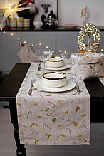 Доріжка новорічна на стіл Шапочки на бежевому ТМ ПРОВАНС