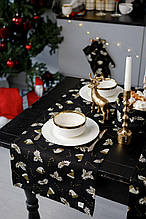 Доріжка новорічна на стіл Шапочки на чорному ТМ ПРОВАНС