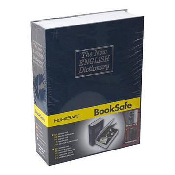 Книга сейф середня з ключем схованка для грошей 24*15*5,5см синя