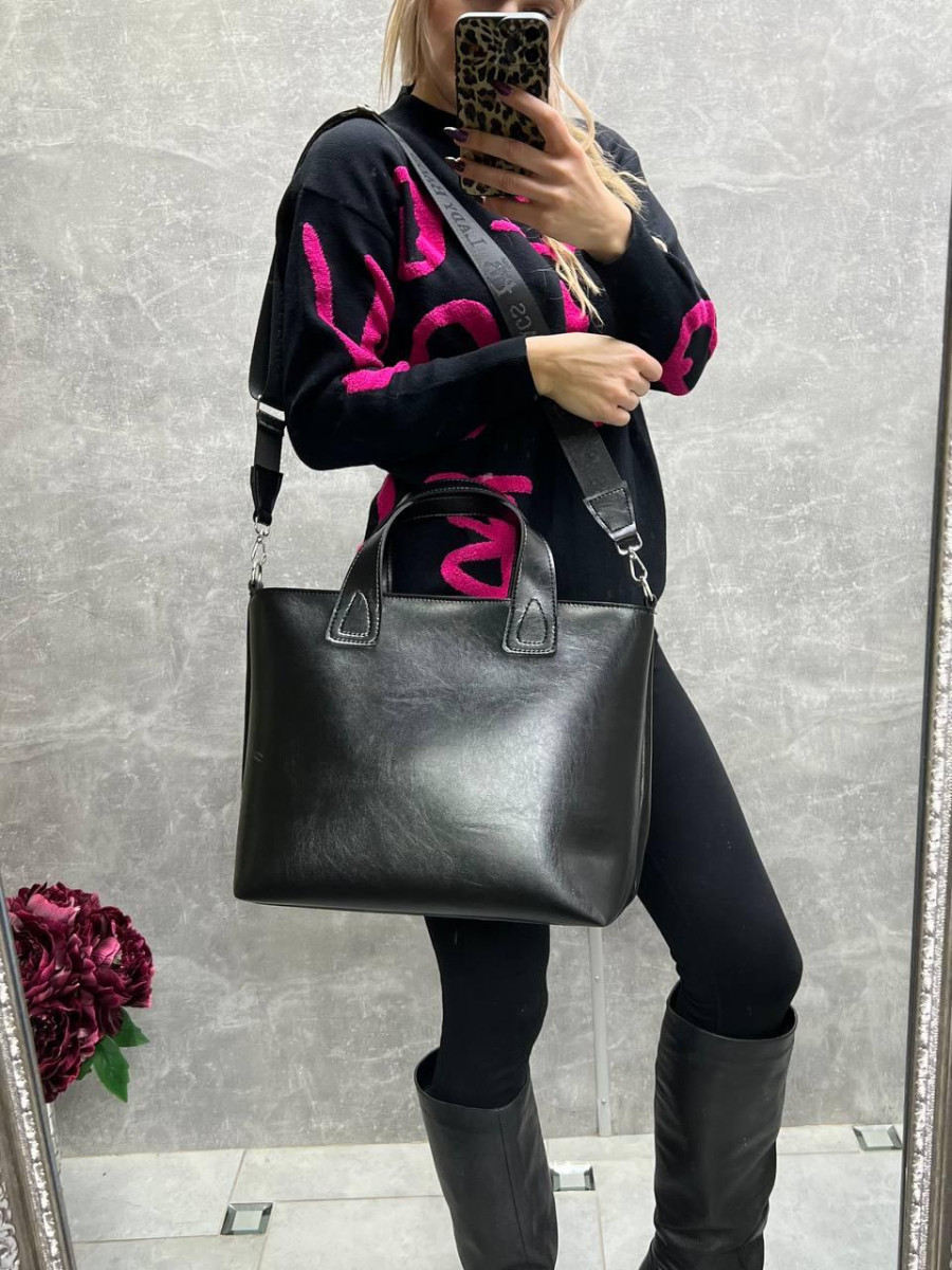 Чорна - ФОРМАТ А4 - велика, стильна, ділова, жіноча сумка високої якості - офіс, інститут (0553) 4986253