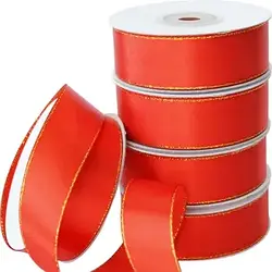 Стрічка атласна з люрексом для пакування, 2.5 см, 23 м