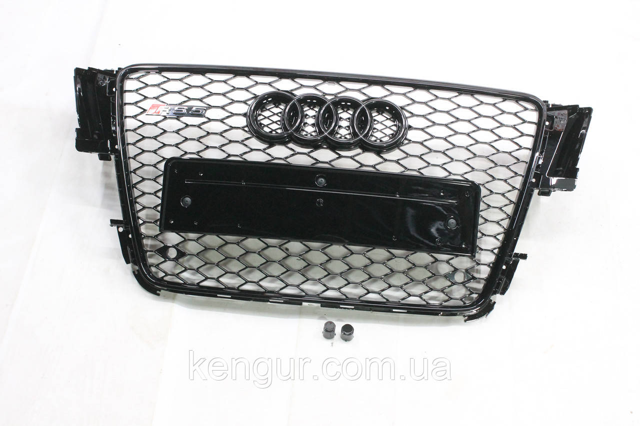 Решітка радіатора, стиль RS5 (чорна окантовка, чорна сітка) Audi A5 2007-2011, фото 1