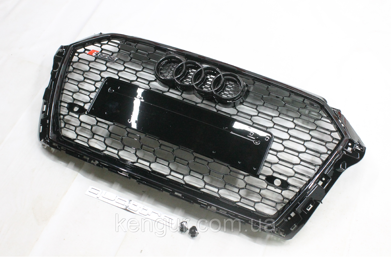 Решітка радіатора, стиль RS3 (чорна окантовка, чорна сітка, QUATTRO) Audi A3 2016-2020