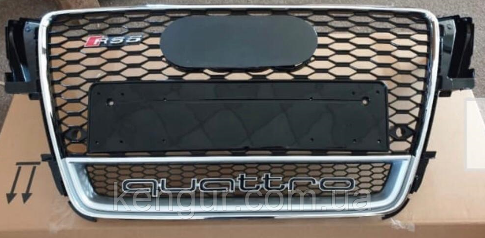 Решітка радіатора, стиль RS5 (хром окантовка, чорна сітка, QUATTRO) Audi A5 2007-2011