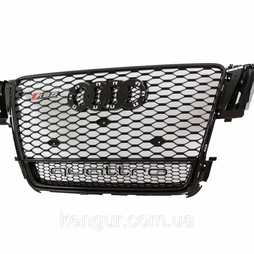 Решітка радіатора, стиль RS5 (чорна окантовка, чорна сітка, QUATTRO) Audi A5 2007-2011, фото 1