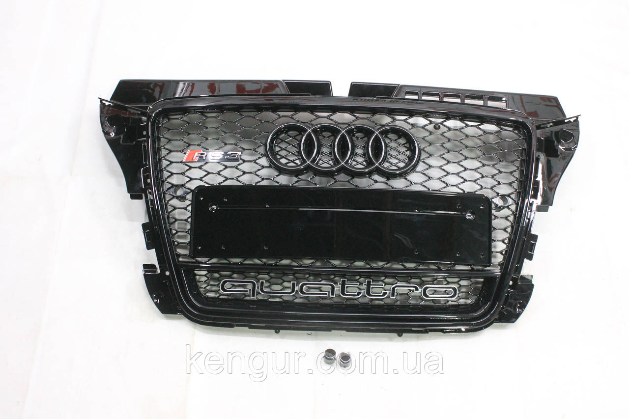 Решітка радіатора, стиль RS3 (чорна окантовка, чорна сітка, QUATTRO) Audi A3 2008-2012