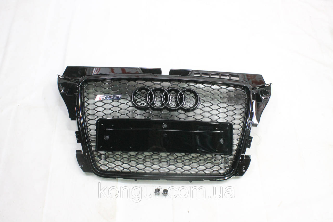 Решітка радіатора, стиль RS3 (чорна окантовка, чорна сітка) Audi A3 2008-2012