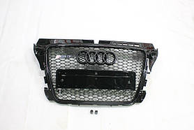 Решітка радіатора, стиль RS3 (чорна окантовка, чорна сітка) Audi A3 2008-2012