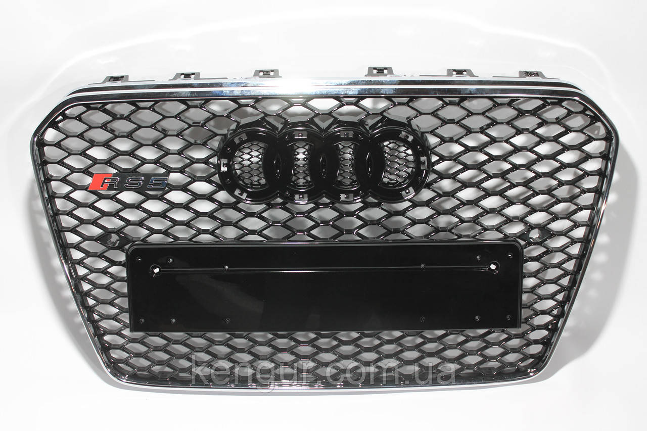 Решітка радіатора, стиль RS5 (хром окантовка, чорна сітка) Audi A5 2011-2016, фото 1