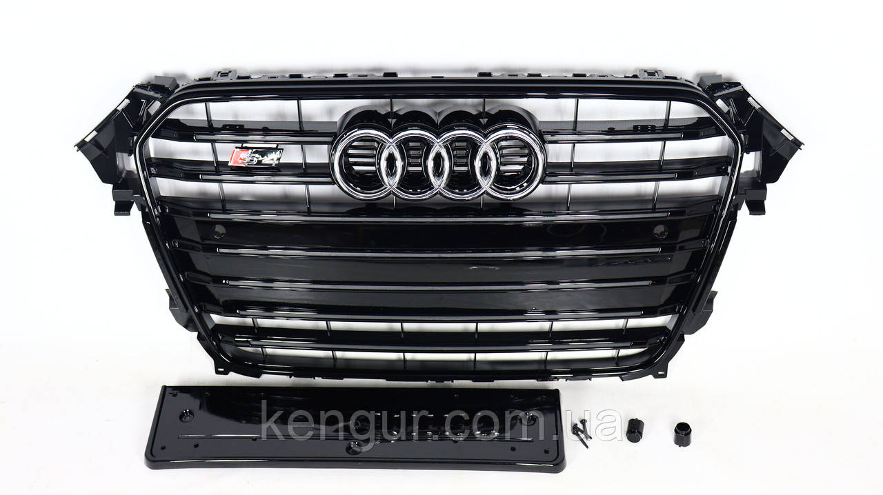 Решітка радіатора, стиль S4 (чорна окантовка, чорні смужки) Audi A4 2011-2015