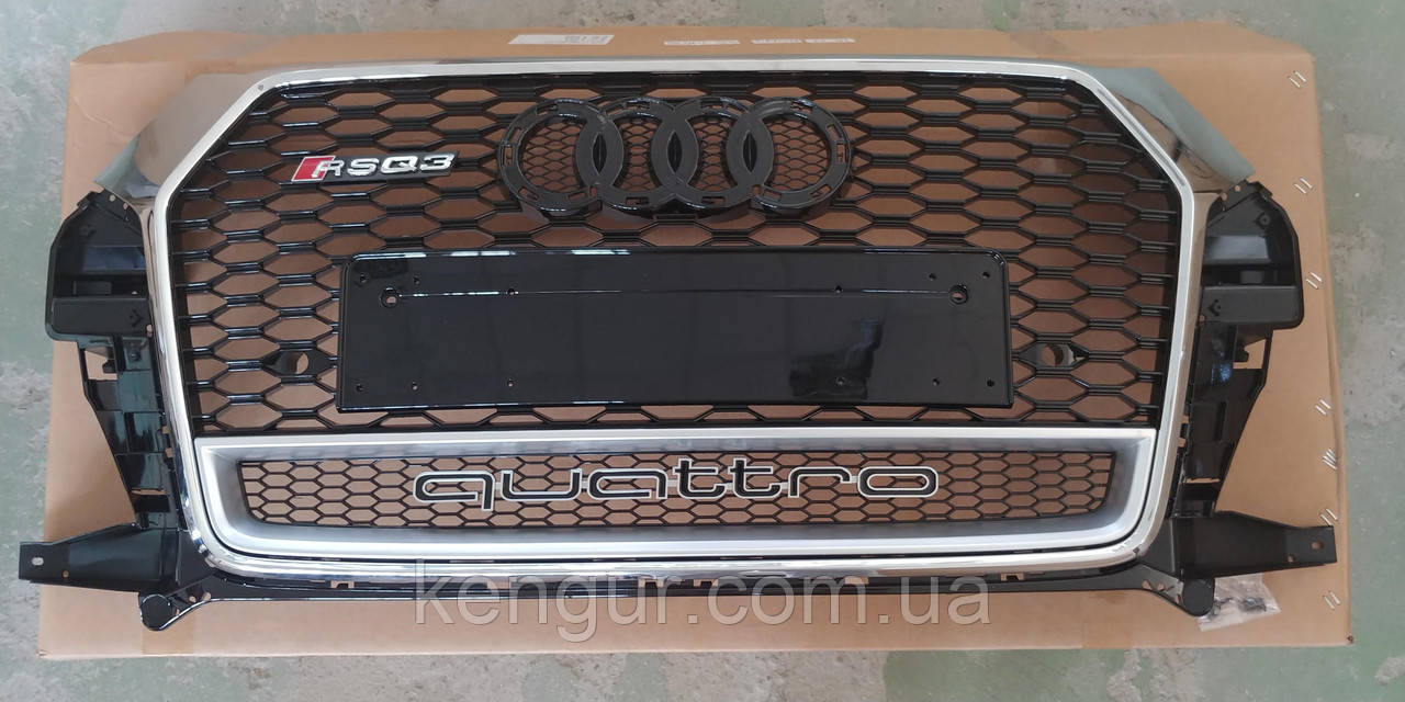 Решітка радіатора, стиль RSQ3  (хром окантовка, чорна сітка, QUATTRO) Audi Q3 2014-2018