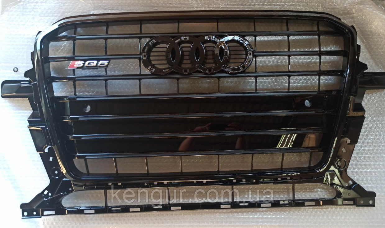 Решітка радіатора, стиль SQ5 (чорна окантовка, чорні смужки) Audi Q5 2012-2016, фото 1