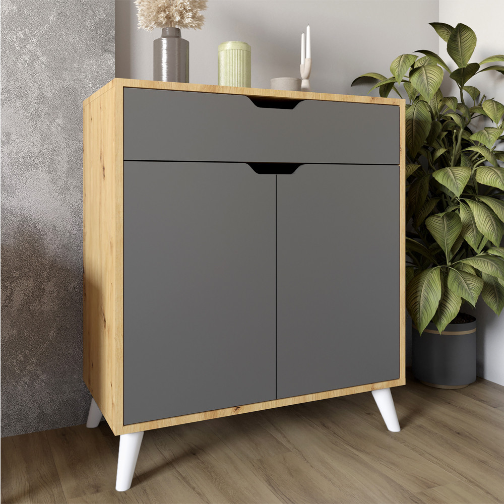 Комод у вітальню з білими ніжками М-ЗОН Борн 750 Дуб Артизан/Антрацит (MZN-031041), фото 1