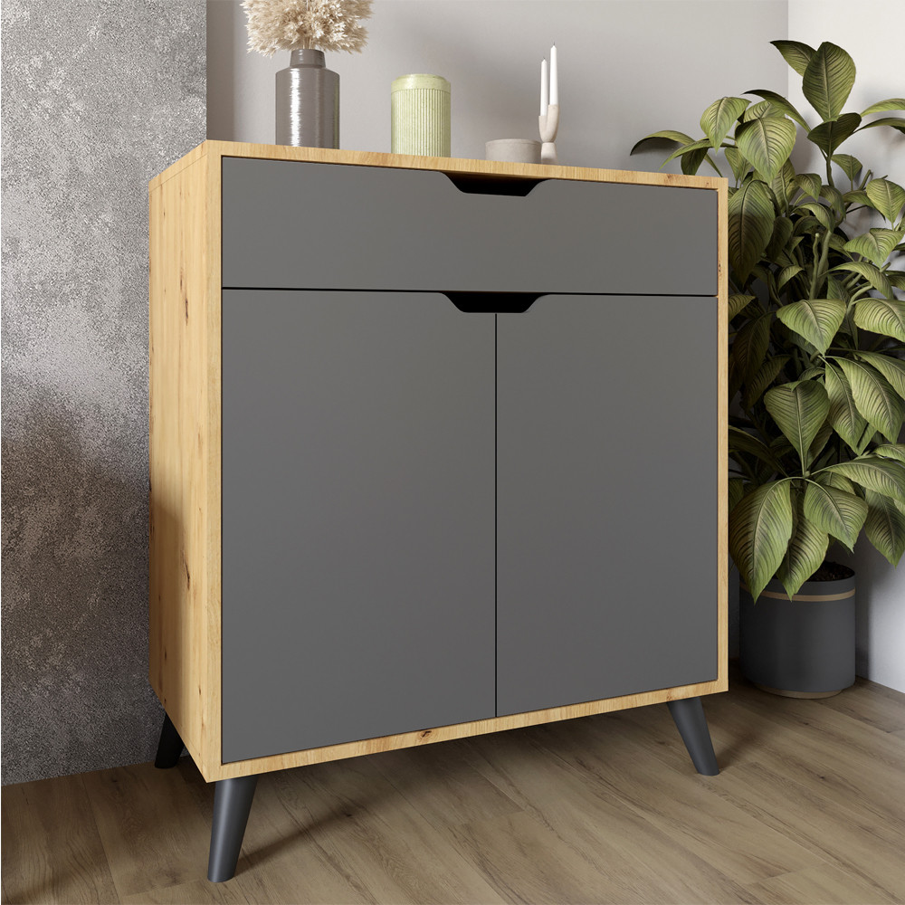 Комод у вітальню з чорними ніжками М-ЗОН Борн 750 Дуб Артизан/Антрацит (MZN-031049), фото 1