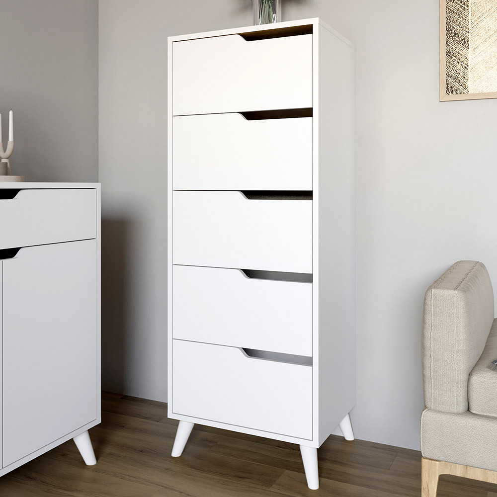 Комод високий з білими ніжками 5 ящиків М-ЗОН Борн 500 Німфея Альба (білий) (MZN-031109), фото 1