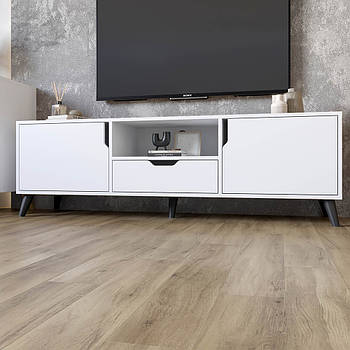 Тумба під телевізор з чорними ніжками М-ЗОН Борн 1600 Німфея Альба (білий) (MZN-031086)