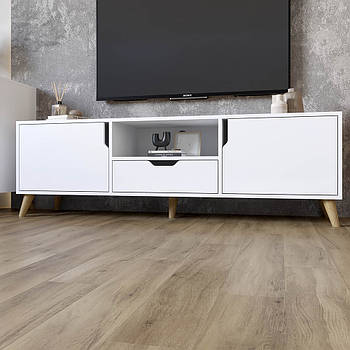 Тумба під телевізор з ніжками в кольорі Горіх світлий М-ЗОН Борн 1600 Німфея Альба (білий) (MZN-031087)