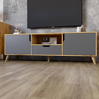 Тумба під телевізор з ніжками в кольорі Горіх світлий М-ЗОН Борн 1600 Дуб артизан/Антрацит (MZN-031078)