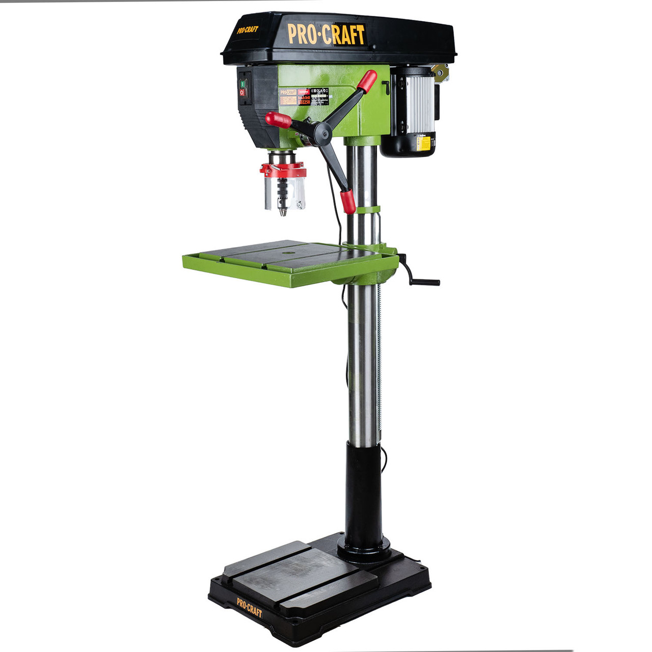 Свердлильний верстат Procraft BD2250, 1500 Вт, 180 - 2940 об/хв, швидкостей 12 шт, патрон 5 - 20 мм, стол 415 х 470 мм.