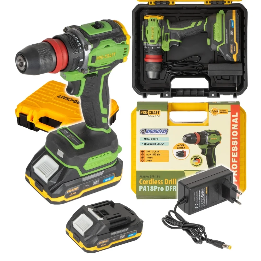 Акумуляторний шуруповерт Procraft PA 18 PRO DFR (2 шт, 18 В 1,5 Ам + 4 Ам/20в), фото 1