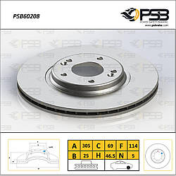 Диск гальмівний передній HYUNDAI Tucson, i30, KIA Sportage "Air Cooled" [PSB Туреччина] 51712D7000 PSB60208