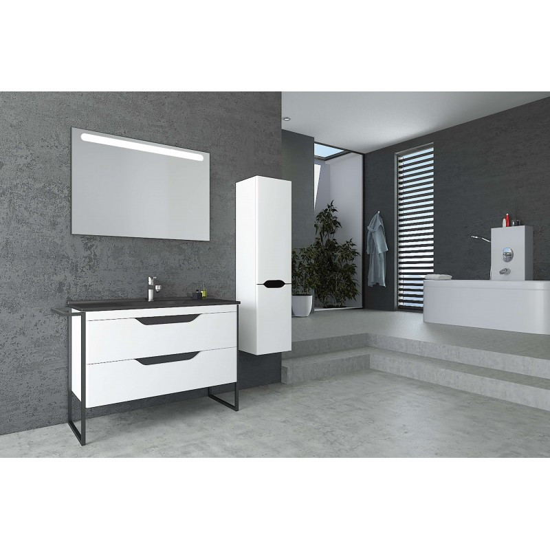 Підлогова тумба з умивальником Veronis Metawood 85, білий з чорним, 85x45x84 см