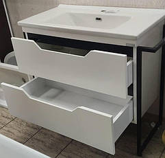 Підлогова тумба з умивальником Veronis Metawood 85, білий з чорним, 85x45x84 см, фото 4