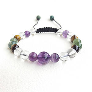 Браслет із Аметист Гірський кришталь Моховий агат Тигрове око d 8мм на шнурі