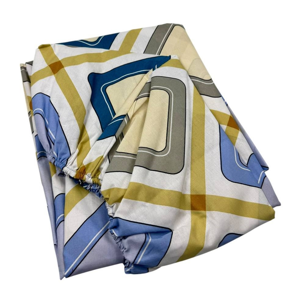 Простирадло на гумці двоспальне "Ромбики" | Бязь.160х200 см, фото 1