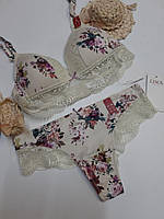 Роскошный комплект женского белья с треугольной чашкой без пуш-апа весенние цветы BRITNEY Lisca 20174