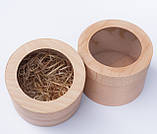 Коробка дерев'яна кругла, розмір: 120*60 мм з прозорою пластиковою кришкою, фото 2