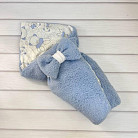 Демісезонний хутряний конверт Тедді на бавовняній підкладці для новонароджених, блакитний з принтом