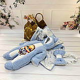 Комплект Тедді конверт + комбінезон для новонароджених, блакитний з принтом ведмедик, фото 6