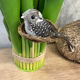 Декоративний великодній стік Пташка в гнізді, 8.5*5*12.5см, колір - коричневий