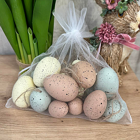 Набір ( 18шт ) великодніх підвісок Яйце в мішечку, 4*6см і 3.5*5см, колір - мікс