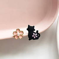 Сережки "котик і квітка", сережки з котиком і квіткою, сережки котик і квіточка,сережки з котиком і квіточкою