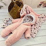 Комплект Тедді конверт + комбінезон для новонароджених, персиковий з принтом, фото 3