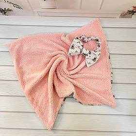 Демісезонний хутряний конверт Тедді на бавовняній підкладці для новонароджених, персиковий з принтом